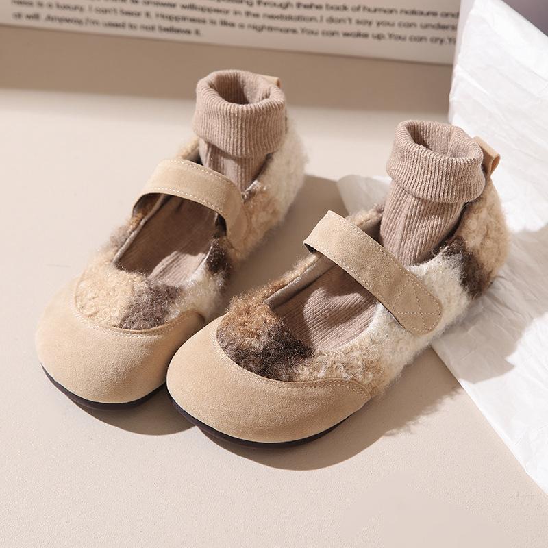 

Версия из овчины~ ретро матовые комбинированные туфли Мэри Джейн женские осенние новые на плоской подошве на липучке с мелким вырезом туфли-лодочки тренд 40 абрикосовый