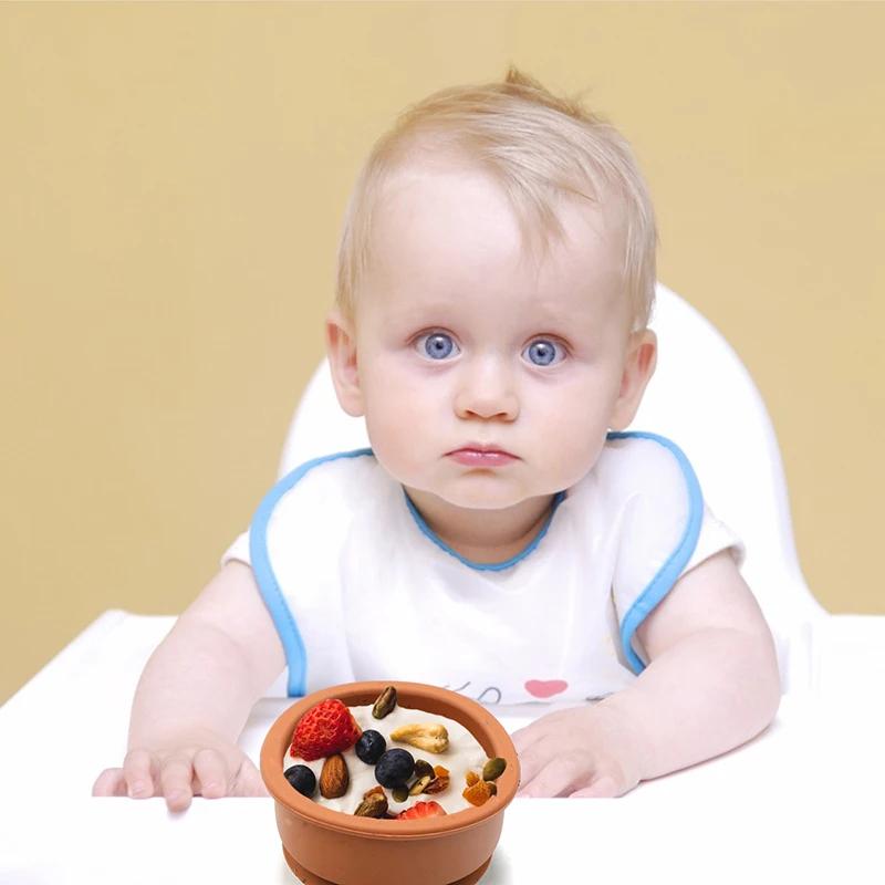 3Pcs/Set Baby Silicone Ventosa Tigela Colher Garfo Conjunto BPA Livre Cabo De Madeira Garfo Colher Alimentação Infantil Antiderrapante Conjunto De Talheres