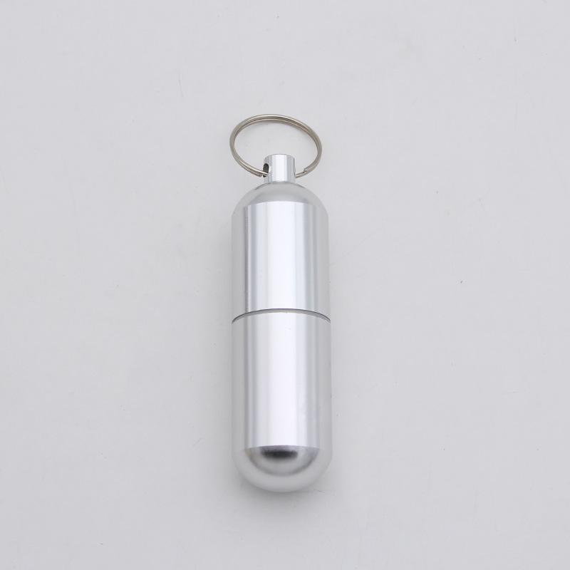 Capsule Shape Silver Aluminum Alloy Cigarette Box Waterproof Cigarette Case Pill Toothpick Capsule Holder with Keychain Mens Gif