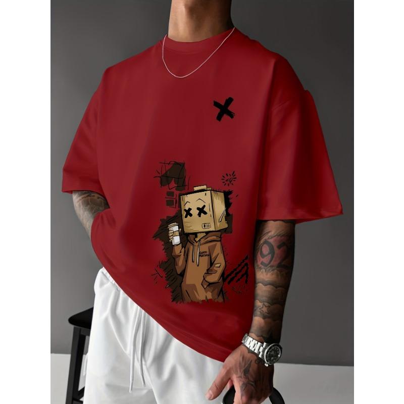 European and American Summer Men's Fashion Cartoon Graffiti Printed Comfortable Breathable Round Neck T-shirt Outdoor Street Top