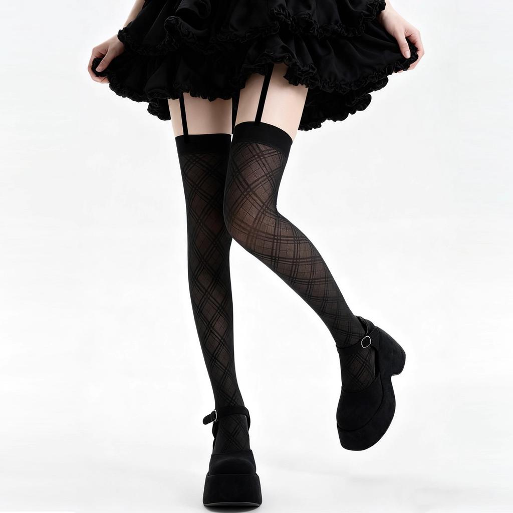 Y2K Argyle Nylon Straps Tights Women Sexy Sheer Pantyhose Punk Fashion Mesh Hosiery For Daily Party Wear Jk Lolita Stockings
