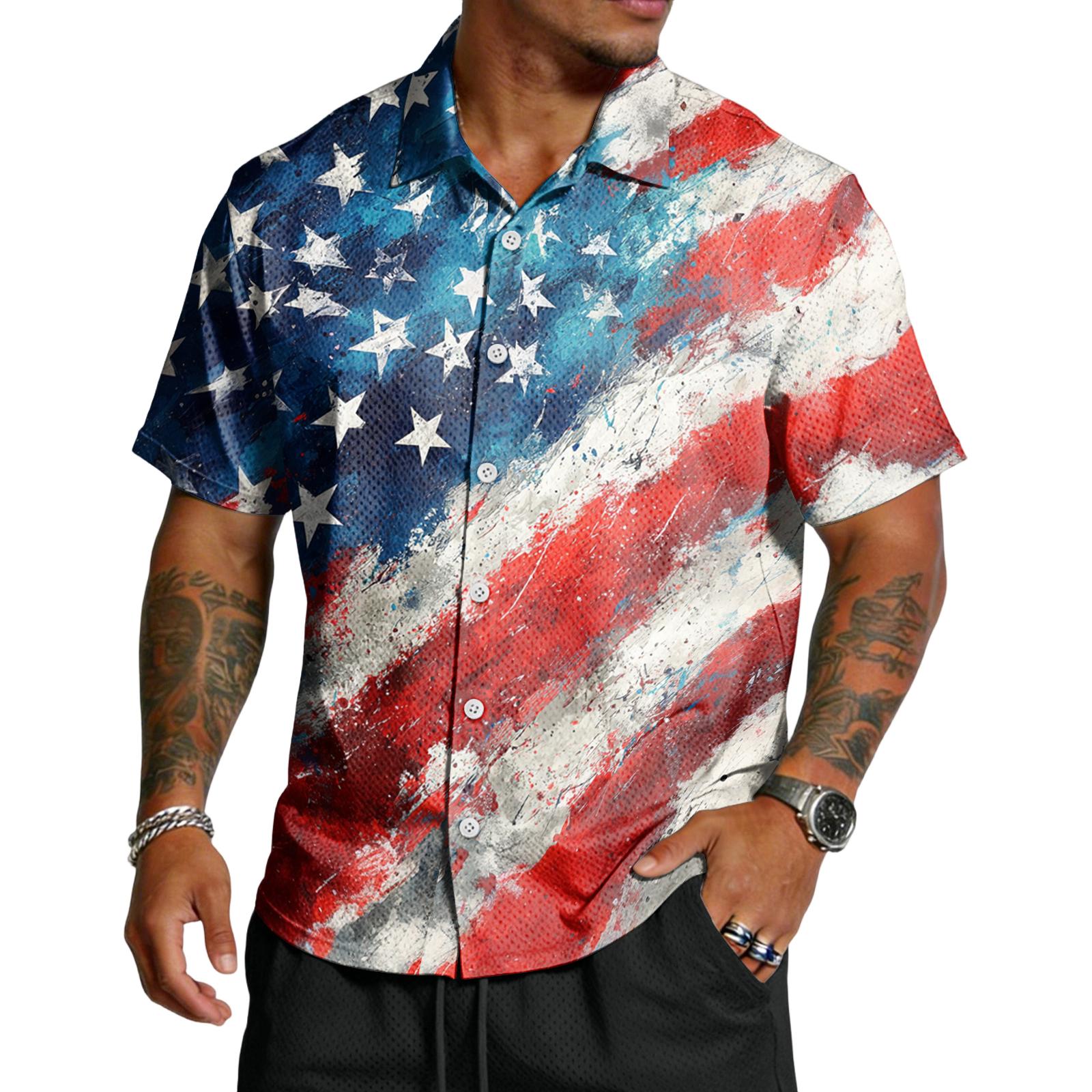 

Men s Casual Independence Day Printed Lar Lightweight Breathable Short Sleeve Shirt XL кавун червоний колір