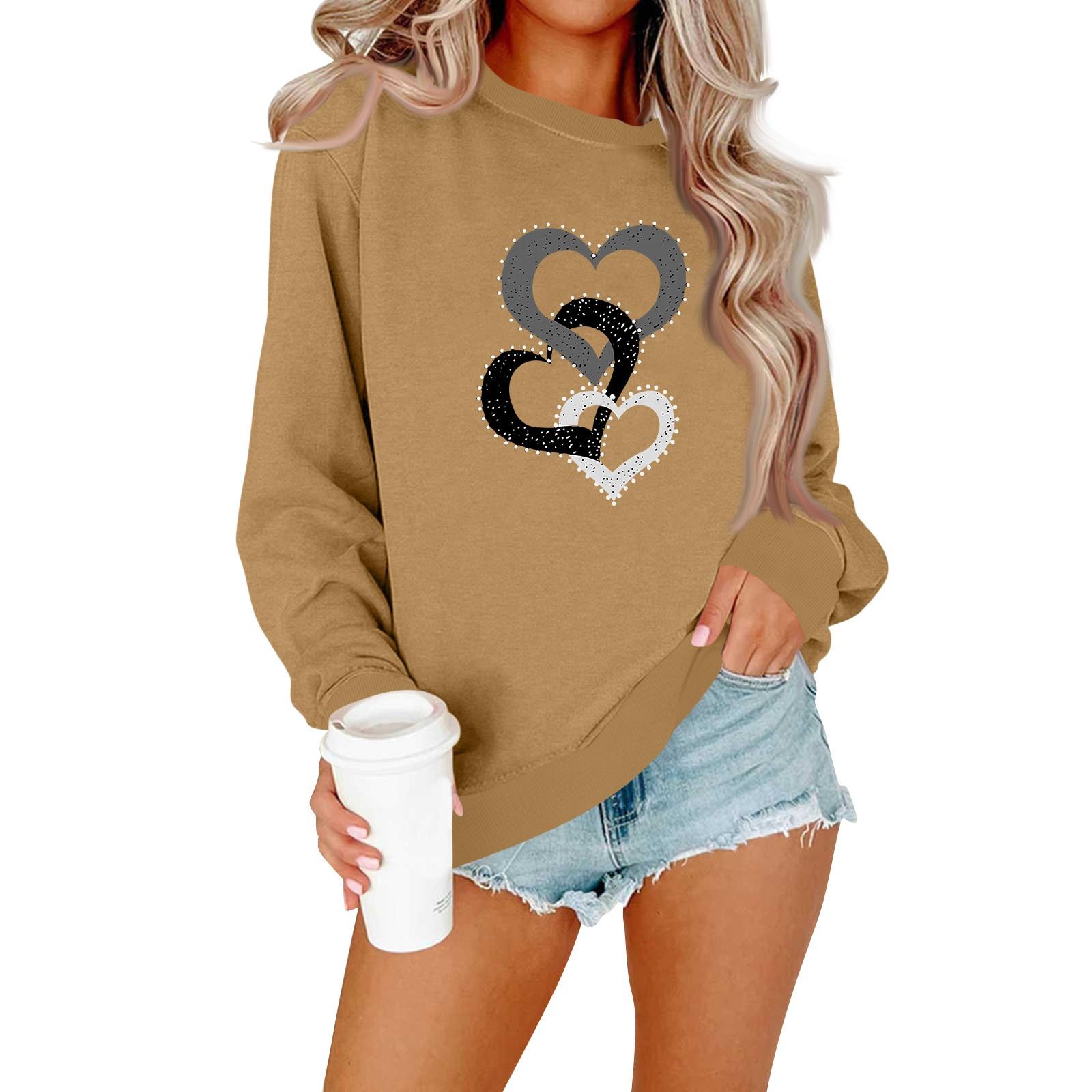 Женская модная повседневная толстовка с длинными рукавами и круглым вырезом с принтом ко Дню святого Валентина XL 1638₽