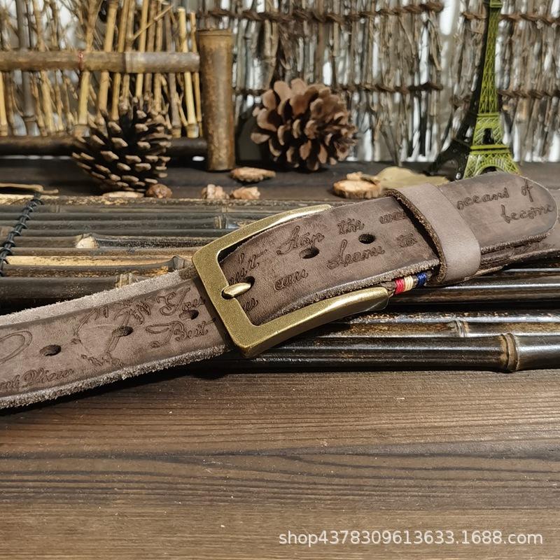 

Ремень мужской винтажный резной кожаный с пряжкой, индивидуальный модный тренд, джинсовый ремень из натуральной яловой кожи 130cm