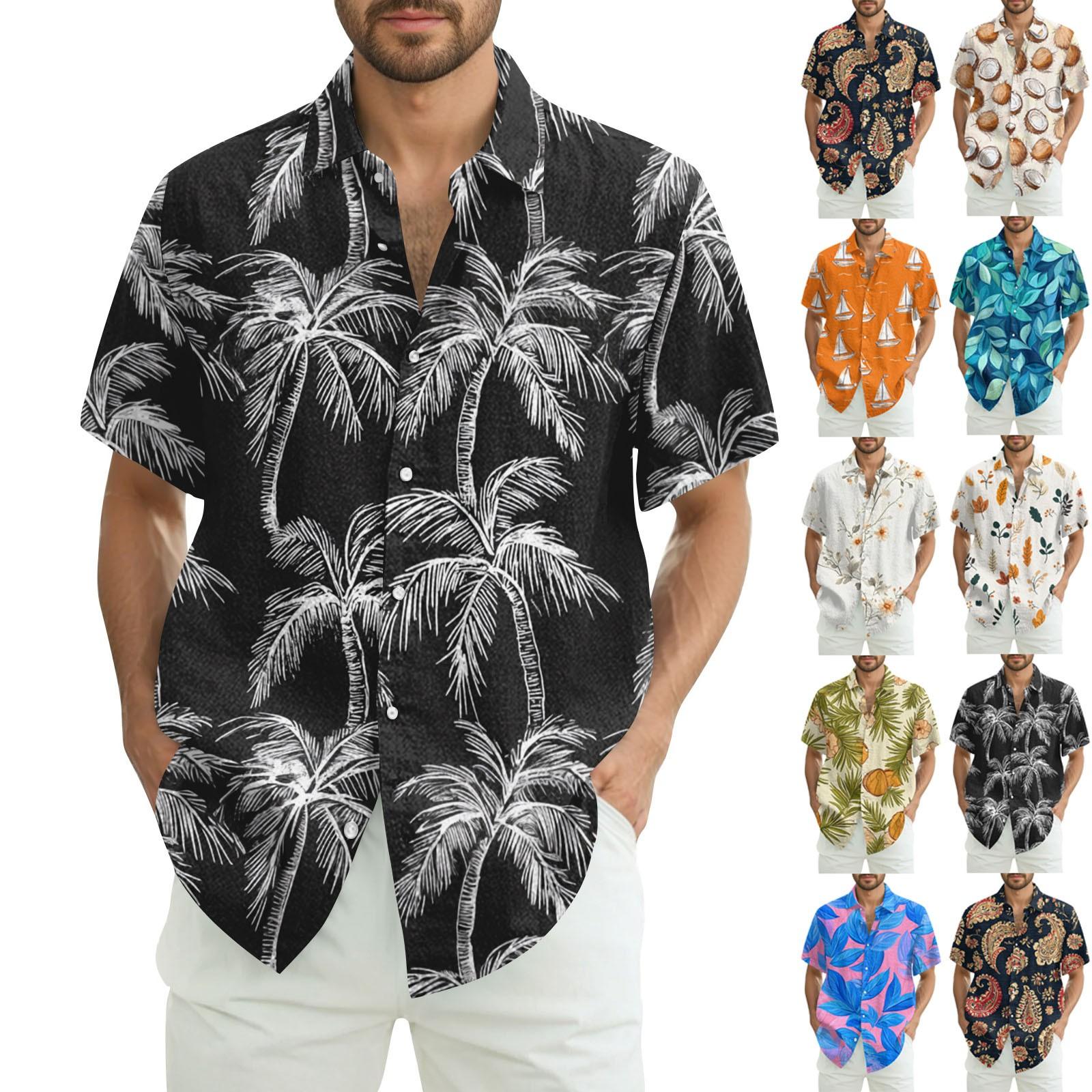 

Men s Fashion Casual Loose Hawaiian Print Short-sleeved Shirt L чорний