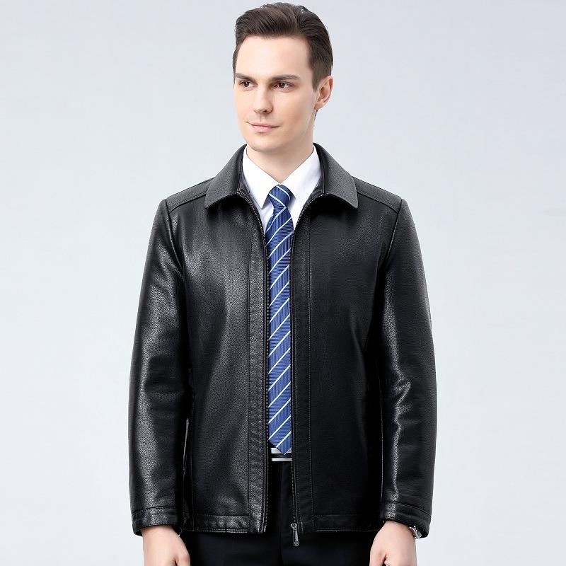 Middle-aged Autumn and Winter Leather Jackets for Men, Genuine Leather Sheepskin, Middle-aged and Elderly Dad's Outfits, Plus Fleece Leather Jackets
