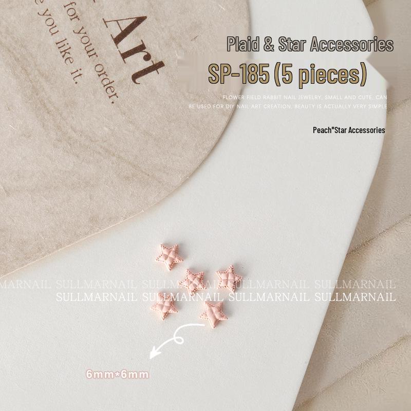 

Nail Art Metal Checkered Stars: 5-Piece Mini Flat Bottom Five-Pointed Decorations