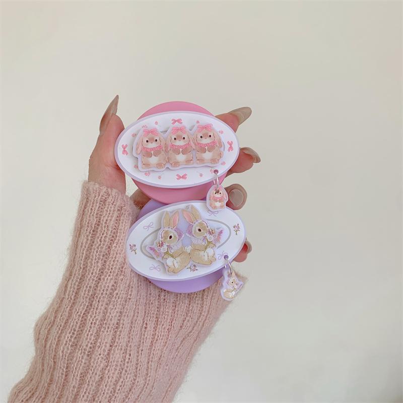 New 2026 Cute Floral Bunny Magnetic Phone Case For iPhone 17 16 15 14 Pro Max Bling Lens Pink Purple Clear Shockproof Cover For