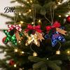 Decorative Star for Home Glitter Bell Ornaments, Sequin Hanging Decoration with Bow Pine Decor Bows Cone, Sparkly Christmas Tree Pendant Holiday Party