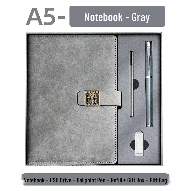 A5 Business Leather Notebook with Logo and Buckle - Gift Box Included