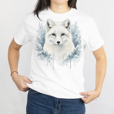 Aquarell Arktisfuchs Porträt T-Shirt Winterwald Fuchs Wald Unisex T-Shirt