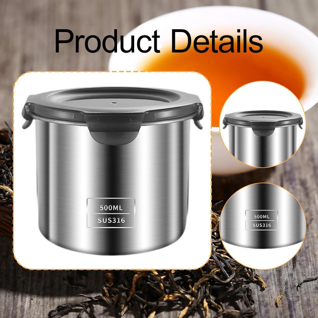 Food Storage Canister Portable Multipurpose Stainless Steel Sealed Jar for Tea