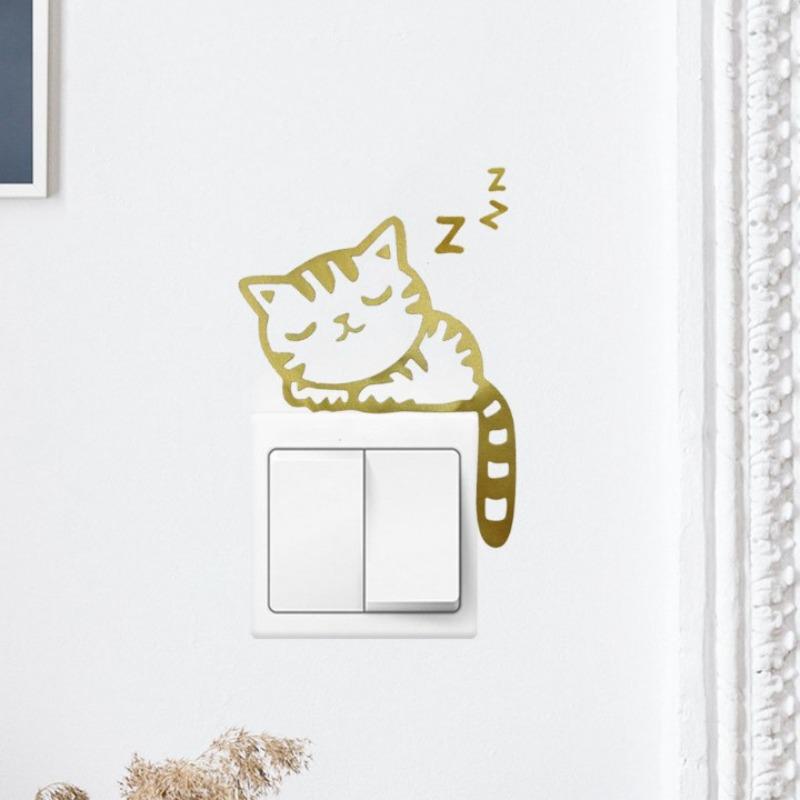1pcs Cartoon Creative Cat Butterfly Silhouette Bedroom Living Room Light Switch Stickers Decorative Wall Stickers Self-adhesive