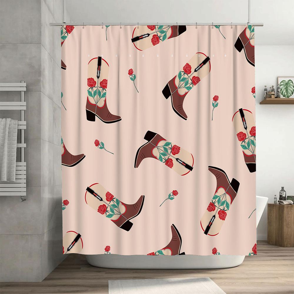 Vintage Cowboy Boots Shower Curtain Decor Western Style Floral Bathroom Curtains Waterproof Home Accessories Gift For Cowgirl Lo