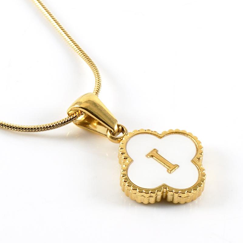 Simple 18K Four-leaf Clover Letter Necklace Female Snake Bone Chain Shell Letter Pendant Jewelry 2026