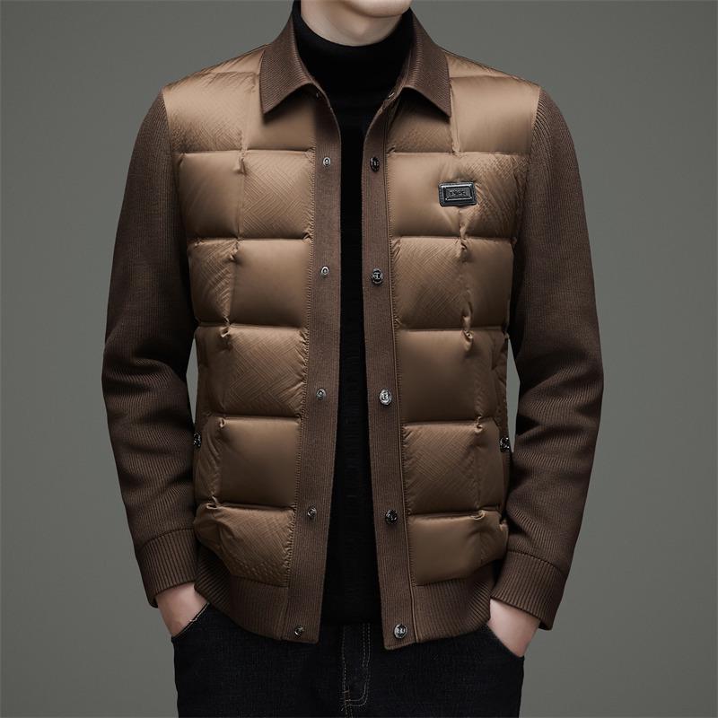 Men s Patchwork Knitted Down Jacket - 2025 Winter Fashion, Casual & Warm with Zipper XXL