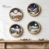 Living Room Wall Ornament Round Wooden Winter Mountain Art with 3D Layered Snow Scenery for Holiday Nature Inspired Home Decor Decor, Rustic Christmas