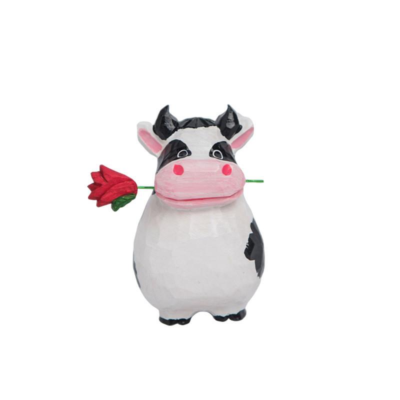 

Wooden Cow Carved Figurine Handcrafted Natural Decor For Office Desk And Gift Giving
