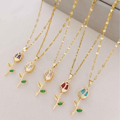 Women's Summer Tulip Necklace: High-End Titanium Steel, Versatile Clavicle Chain, Fade-Resistant Fashion Accessory.