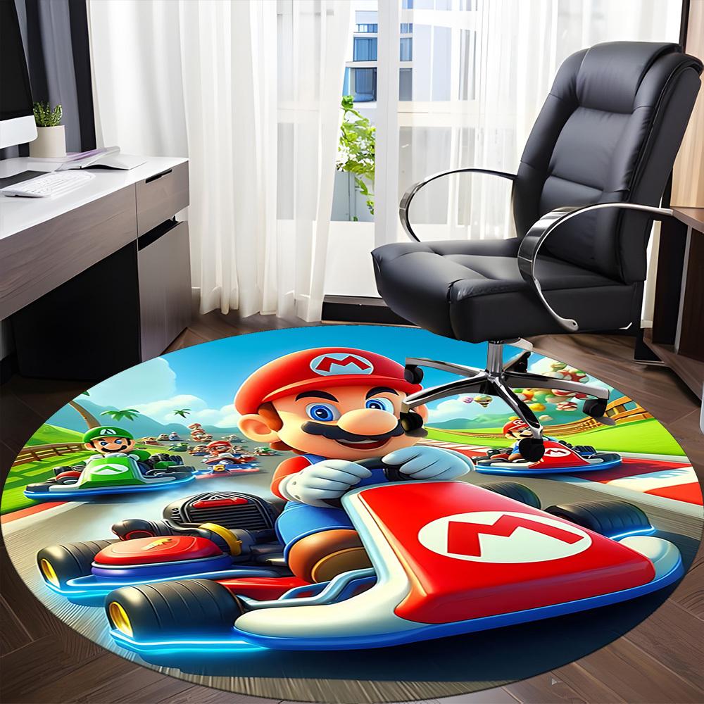1pc Mario Kart Racing Office Round Area Rug, Under Office Chairs Bedroom Living Room Home Decor, Room Decoa1016180