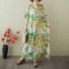 Damen Vintage Langes Kleid mit Baumwoll- und Leinenmustern