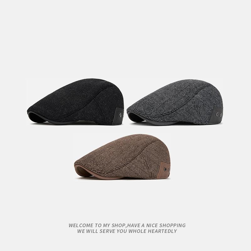 Men's Thick Ear Protecting Forward Cap Elderly Winter Wool Retro Forward Cap Newsboy Cap