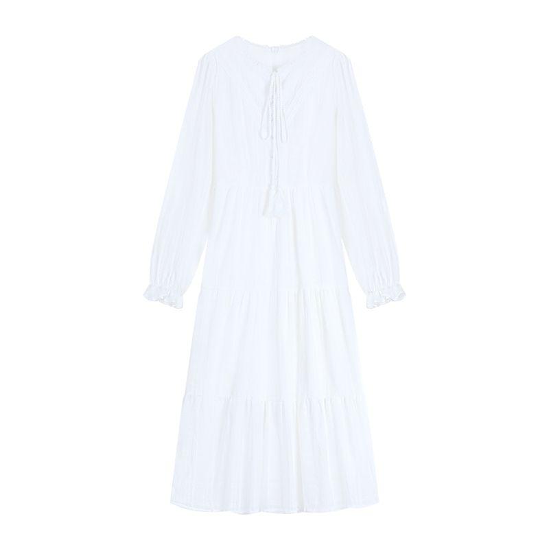 Kumikumi Elegant White Long Sleeves Dress Women's Autumn Gentle A- line Skirt Slimming Fairy Lady Skirt Long Skirt