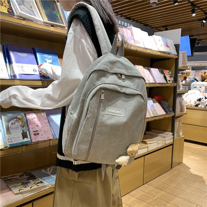 Pruhovaný roztomilý manšestrový dámský batoh školní taška pro dospívající dívky chlapce Luxusní dámská módní taška Harajuku Studentská dáma Book Pack