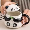 1 st Stor kapacitet Keramisk Mugg med Lock, Pandaformad, Kreativ Design, Söt Tecknad Panda Mugg Kaffekopp