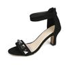 Fashion High Heel Rhinestone Summer Sandals for Women Large Size Open Toe Cover Heeled Ladies Shoes Black Suede Back Zip Sandales Femmes