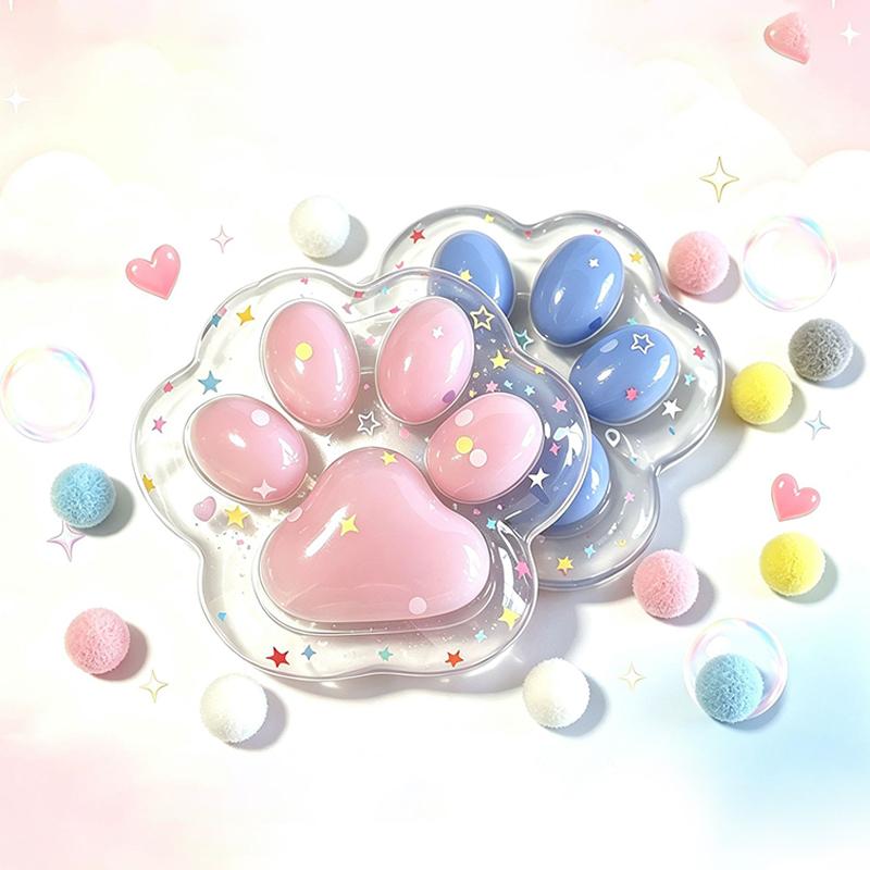 Kawaii Glitter Cat Paw Stress Relief Squeeze Toy Food Grade Soft TPR Slow Rising Toy for Kids Sensory Play Use