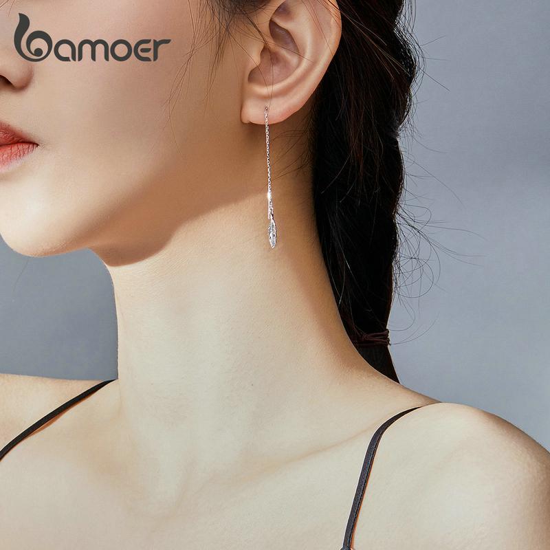 BAMOER Authentic 925 Sterling Silver Cercei The Feather Brand Original Fashion Women