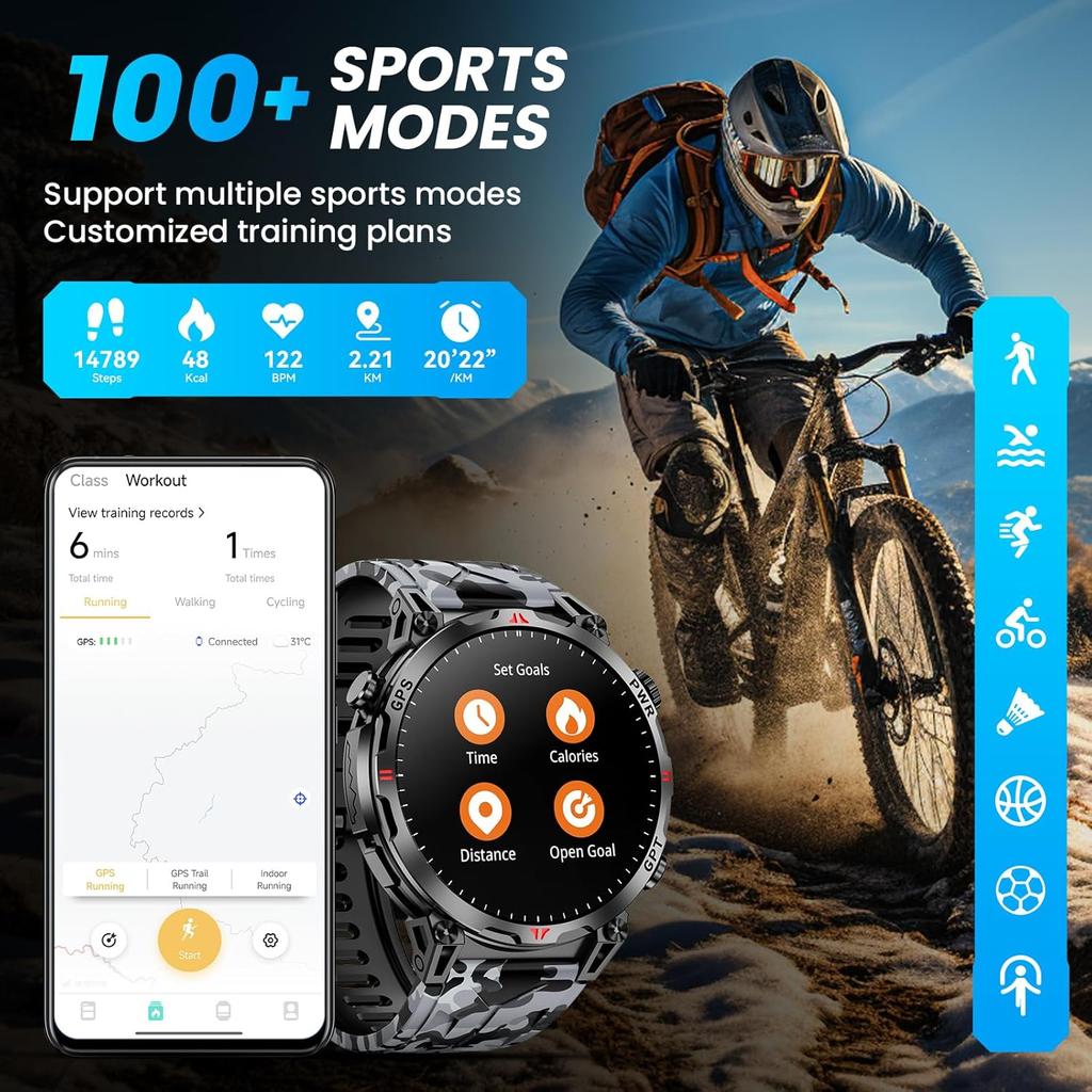 New Military Outdoor GPS SmartWatch Built in GPS Compass Altimeter Barometer 10ATM Waterproof 650mAh Sports Bracelet Men
