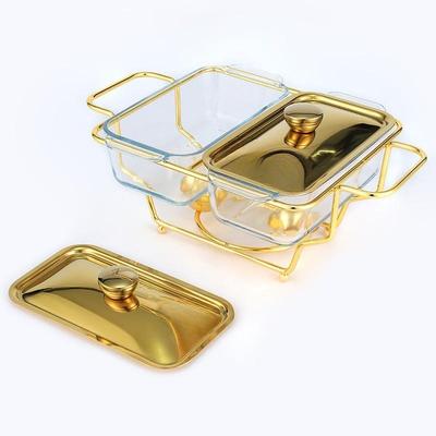 Buffetkocher mit großer Kapazität Alkoholtopf Restaurant Glas Speisenwärmbehälter Gold/Silber Rechteckiger Glastopf