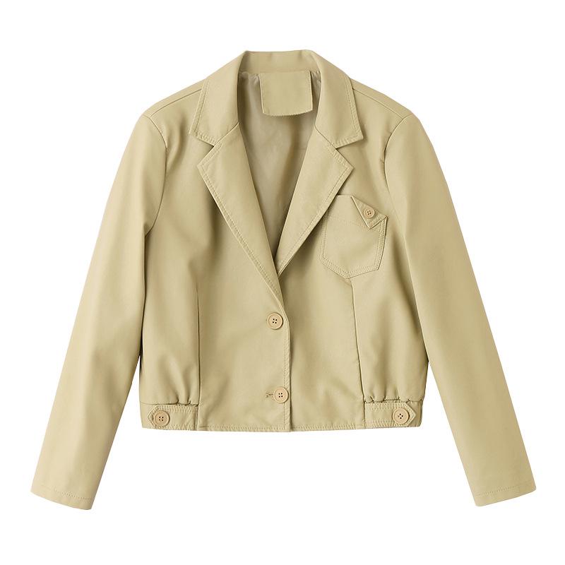 Damska casualowa kurtka z kołnierzykiem w stylu garniturowym ze skóry PU - Styl Wiosna/Jesień 2025 XG9958