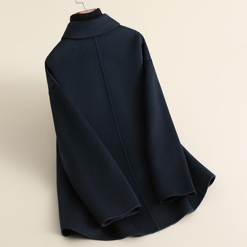 Autumn horn button woolen coat female college style small medium and long woolen coat high-end female