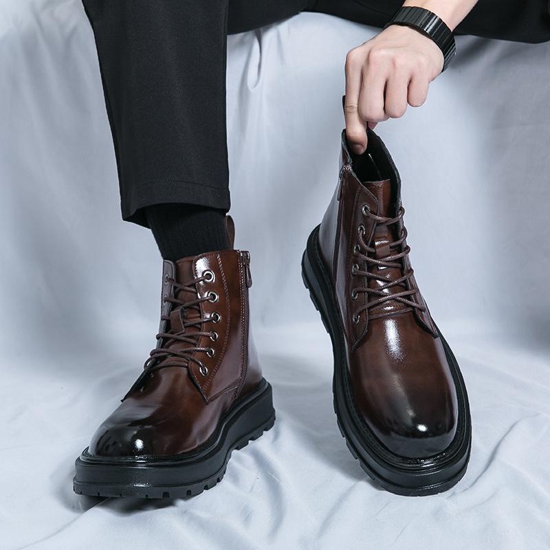

Autumn and winter new high-top Martin boots men s shoes British style versatile tooling brown short boots casual trend locomotive leather boots 38