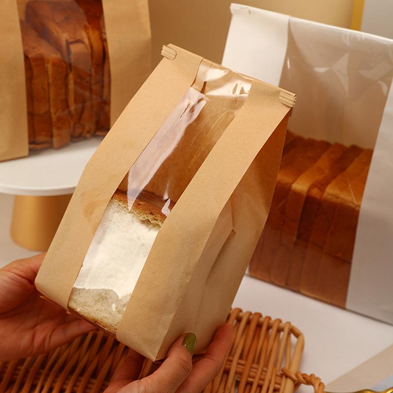 New 10 PCS Iron Wire Kraft Paper Window Toast Bread Cookies Packaging Bag Baking Biscuit Oil Proof Slice Cake Storage Pouches