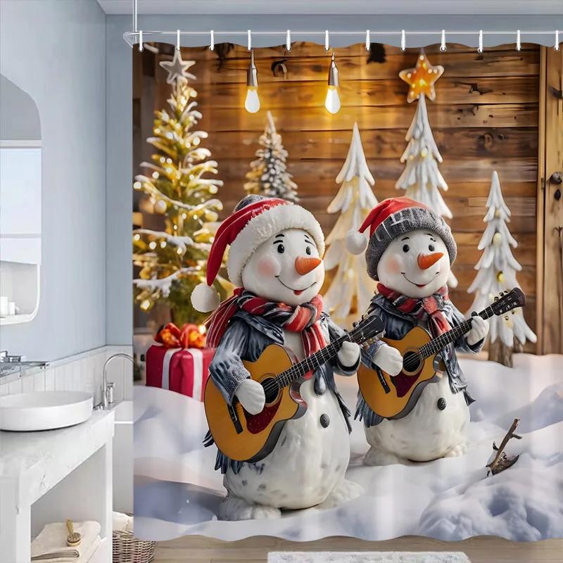 

Милые синие снеговики Рождественские душевые шторы Рождественский подарок Зимний лес Кедр Природа Пейзаж Домашний декор для ванной комнаты Набор занавесок для ванной 90x180cm-35x70in