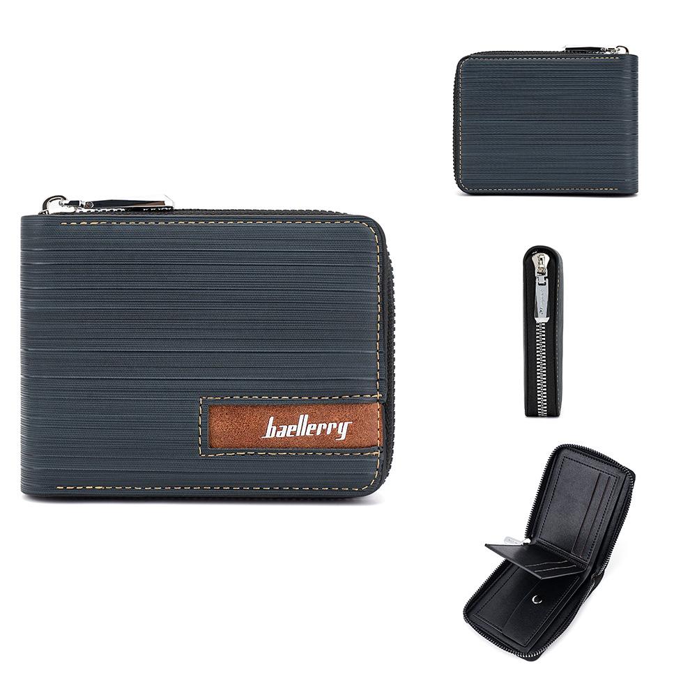 

Baellerry Мужская мода Короткий кошелек с несколькими отделениями для карт Держатель для карт Цветной блок Горизонтальный купюрница на молнии Кошелек для монет синий