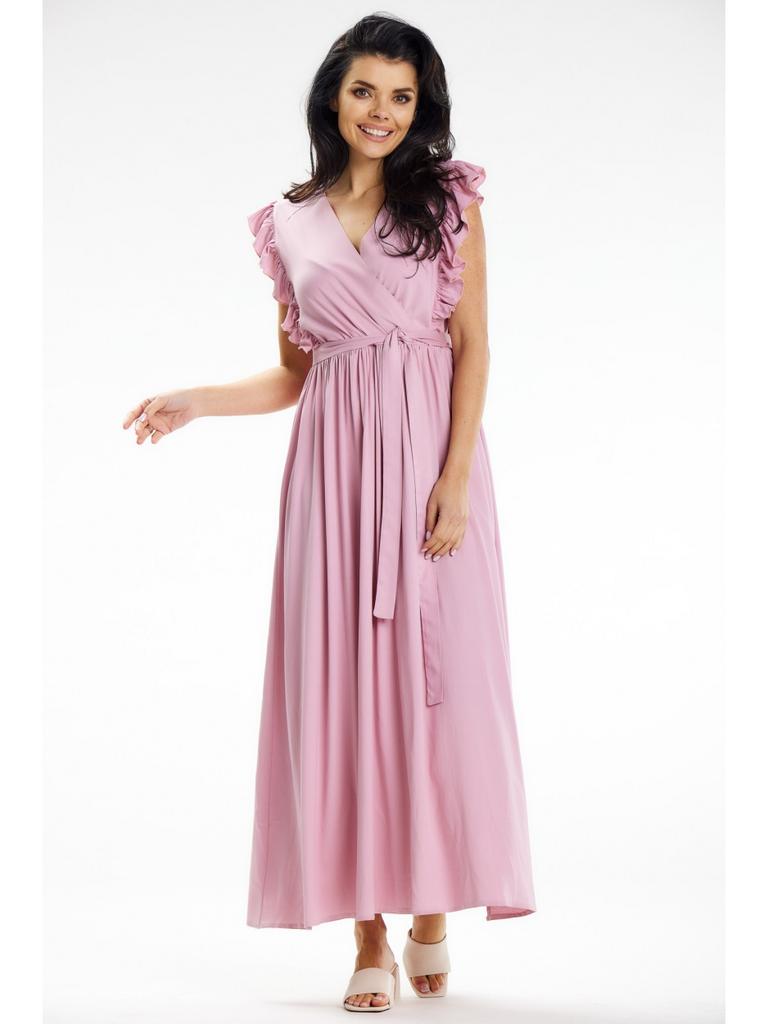 Wrap maxi dress with tie waist, dusty pink M