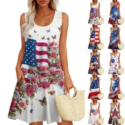 Vestido Casual de Moda para Mujer con Estampado del Día de la Independencia