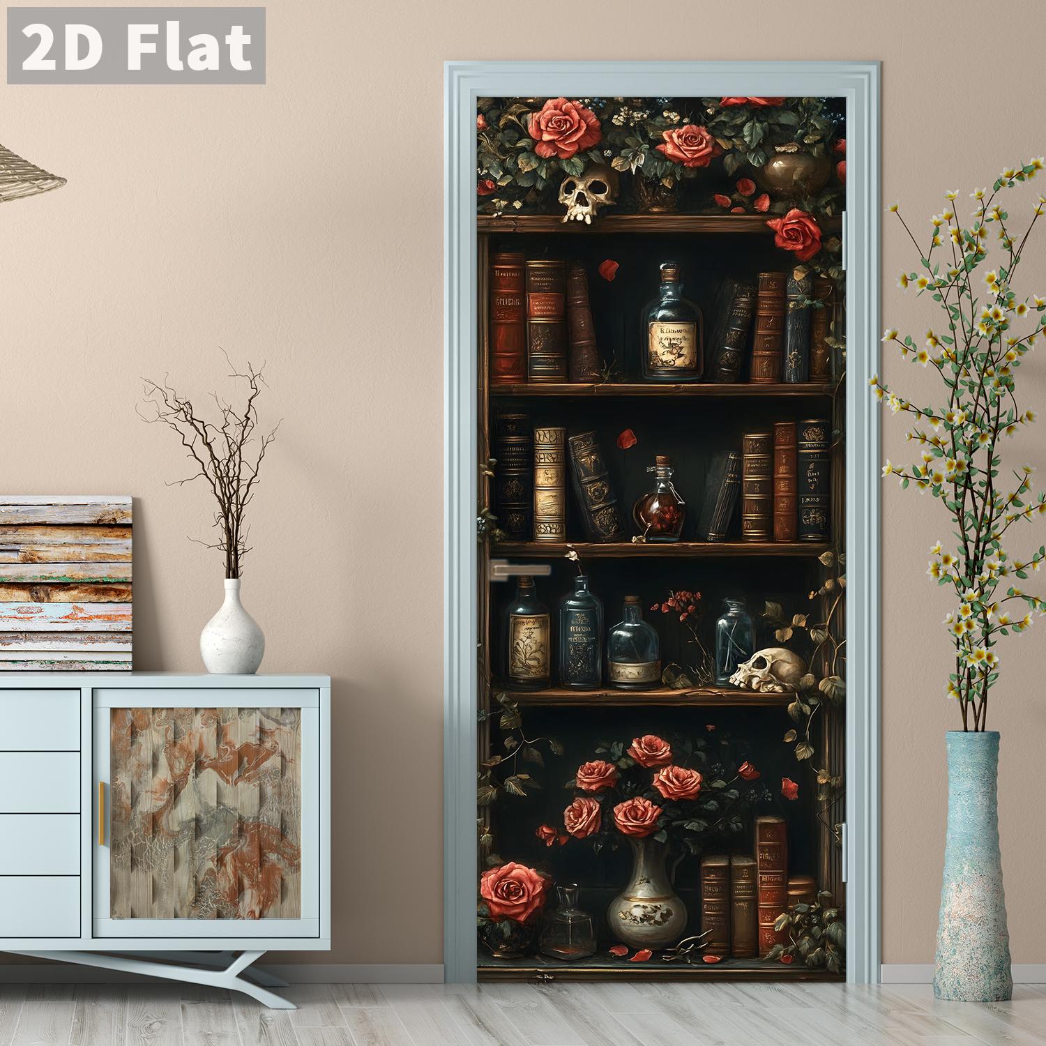 

77/90см Самоклеючі ПВХ Наклейки на Двері Знімні Настінні Наклейки Пейзажні Шпалери Книжкова Полиця Фрески для Дверей Сучасний Домашній Декор 90x200cm