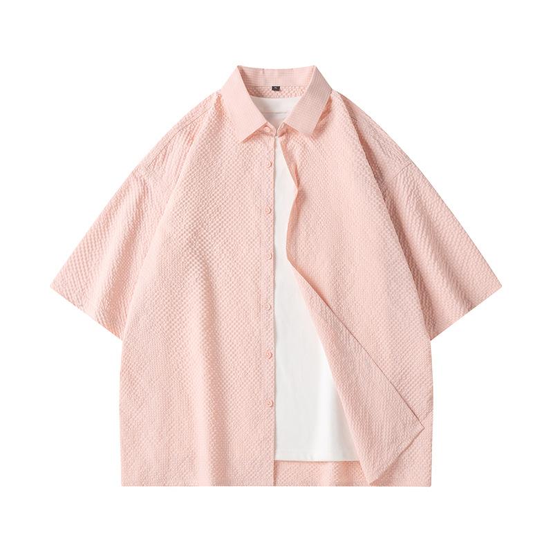 Kurzarmhemd für Herren, vielseitige, einfarbige, übergroße Bubble-Shirt-Jacke für Herren