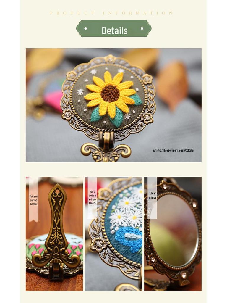 DIY Retro Výšivkový Skládací Kosmetický Zrcátko Kit: Roztomilý starobylý styl vhodný pro začátečníky