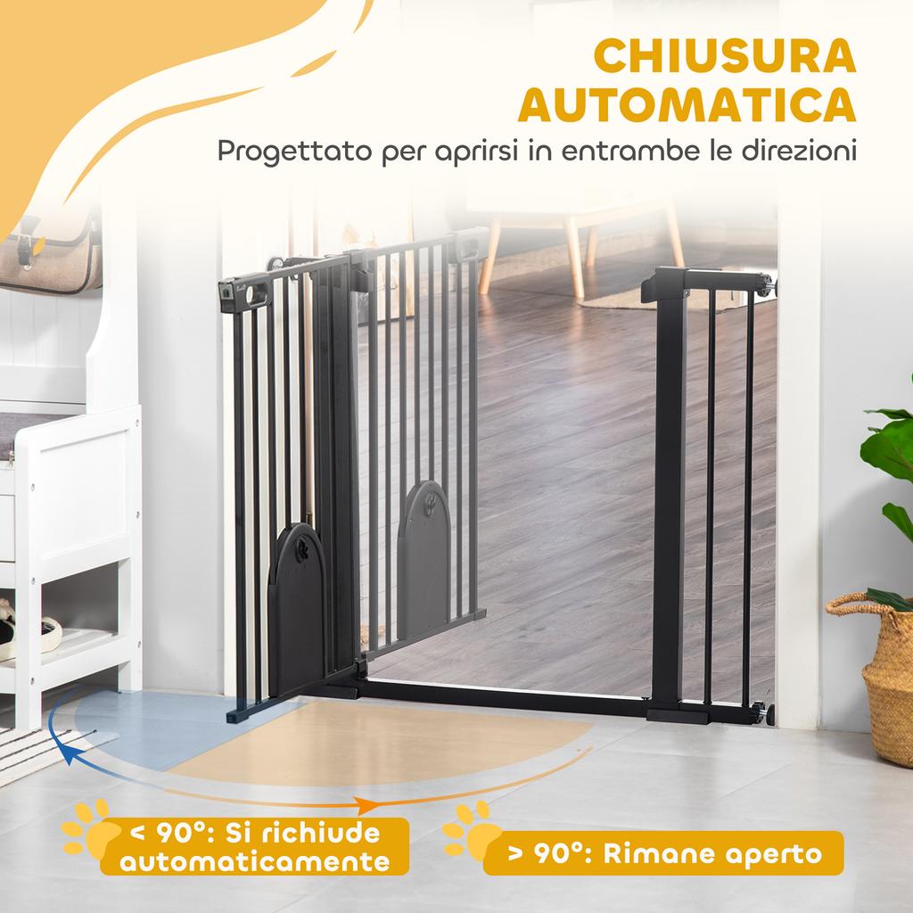 Adjustable Dog Gate with Small Door and Automatic Closure, 75-103x76cm, Black