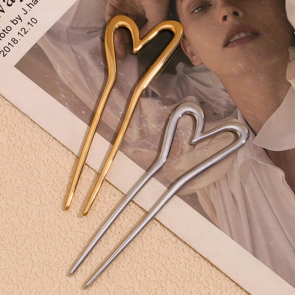 MamacitaSlay Elegante U-förmige Herz Haarnadel Wasserdicht 18K Gold Plated Titan Haar Accessoires Frau Dekoration Schmuck