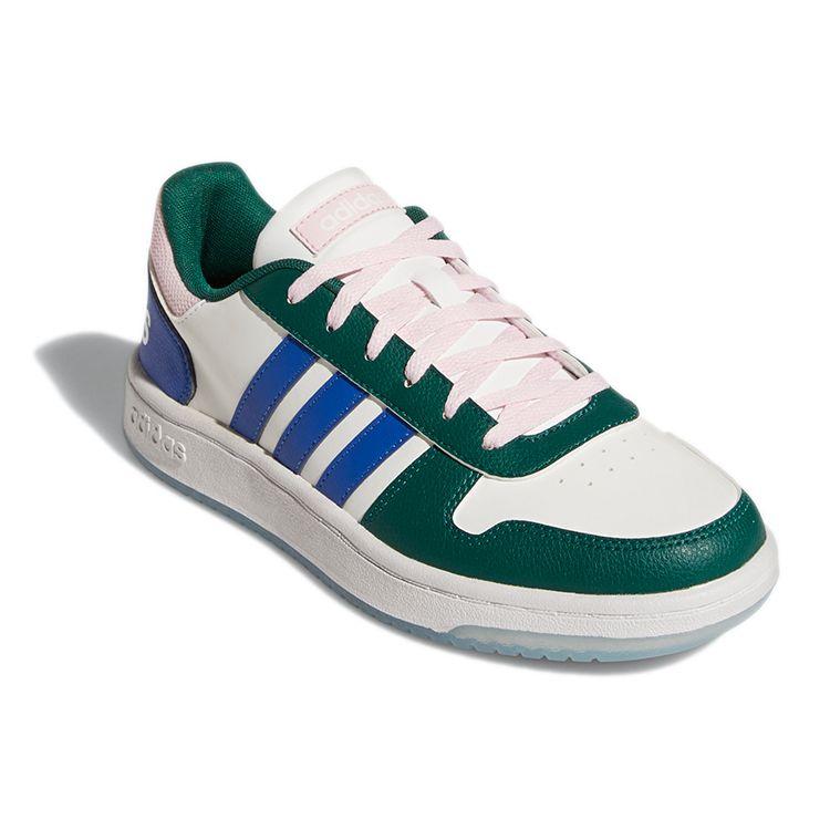 Adidas Neo Hoops 2.0 Round Toe Lace-Up Leather Durable Low-Top Basketball Shoes Women Sneaker White Green GW3368