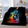 Rock Guitar Print Flannel Fleece Throw Blanket Reversible Lightweight Office Nap Cover Contemporary Style Gift