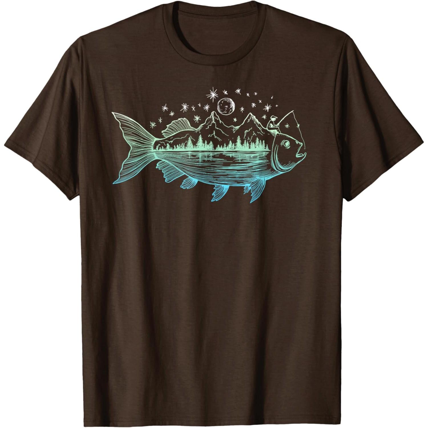 

Cool Fish Shaped from Mountains Nature Scene Fishing TShirt 4XL